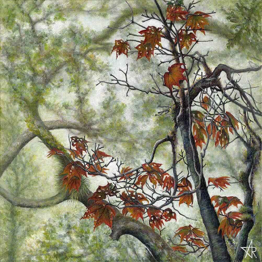 Autumn maple (Acer campbellii)2023. Canvas, acrylic. 30x30 cm